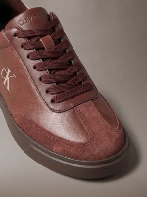 cherry cola/whisper pink/brown leather signature logo trainers for women calvin klein