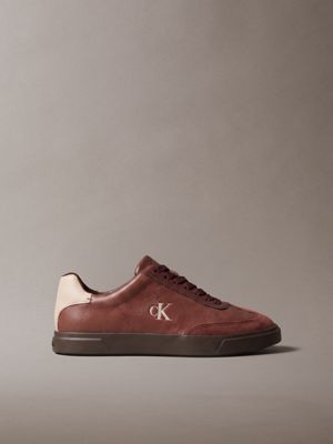 brown leather signature logo trainers for women calvin klein
