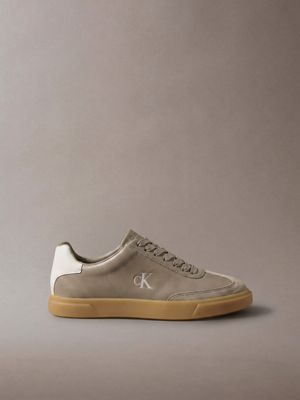 brown leather signature logo trainers for women calvin klein