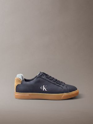 black leather signature logo trainers for women calvin klein