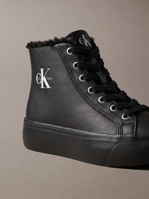 triple black leather platform high-top trainers for women calvin klein