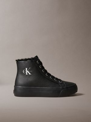 black leather platform high-top trainers for women calvin klein