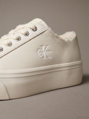 marshmallow leather signature platform trainers for women calvin klein