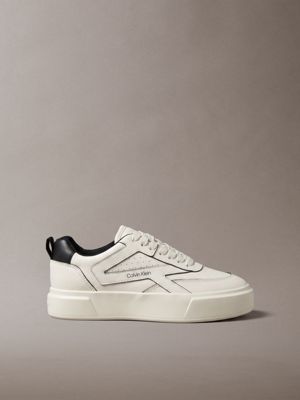 white leather signature trainers for women calvin klein