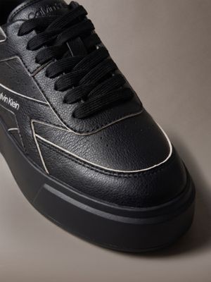 black/dk ecru leather signature trainers for women calvin klein