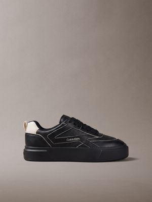 black leather signature trainers for women calvin klein