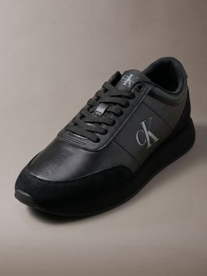 sneakers da corsa in pelle con logo triple black da donne calvin klein