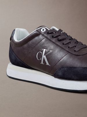 fudge/marshmallow leather signature logo runner trainers for women calvin klein