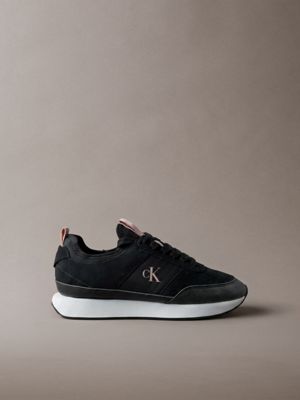 black lauf-sneakers aus wildleder mit charakteristischem logo für damen - calvin klein