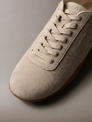 sneaker ballerina ibride in misto camoscio e cuoio light cashew/gum da donne calvin klein