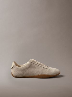 sneaker ballerina ibride in misto camoscio e cuoio beige da donne calvin klein