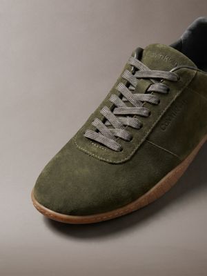 sneaker ballerina ibride in misto camoscio e cuoio olive night/beluga/gum da donne calvin klein
