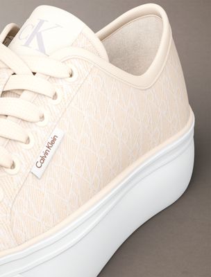 light cashew/bright white jacquard logo platform trainers for women calvin klein