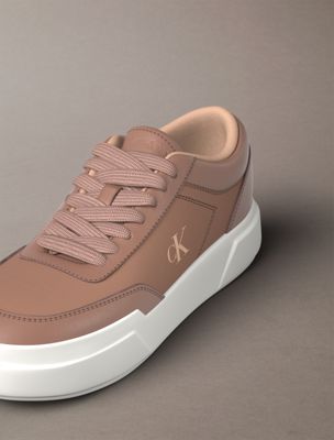 nutmeg/dusty coral leather durable traction chunky trainers for women calvin klein