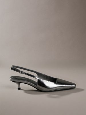 grey slingbacks mit pfennigabsatz aus metallic-leder für damen - calvin klein