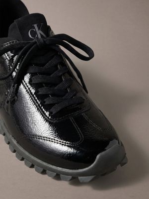ck black shiny organza runner trainers for women calvin klein