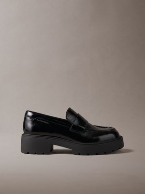 ck bold - mocasines gruesos de piel brillante black de mujeres calvin klein