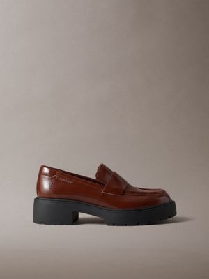 ck bold - mocasines gruesos de piel brillante brown de mujeres calvin klein