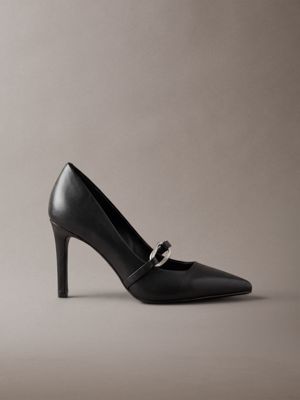 escarpins à talons aiguilles et brides en cuir black pour femmes calvin klein