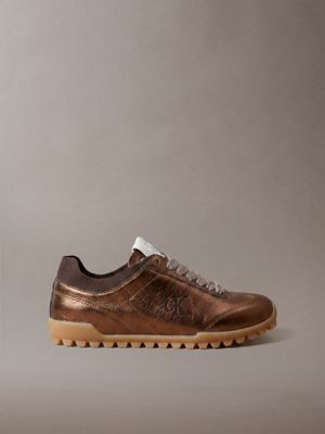 brown high-shine low-profile runner trainers for women calvin klein