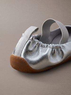 silver/gum metallic leather hybrid ballet trainers for women calvin klein