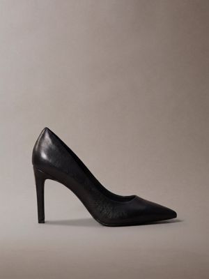 black leather stiletto pumps for women calvin klein