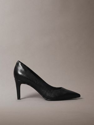 black leather stiletto pumps for women calvin klein
