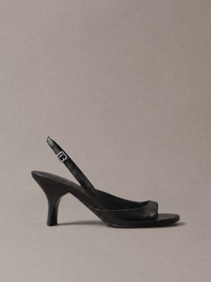 black leren sandalen met naaldhak en slingback voor dames - calvin klein