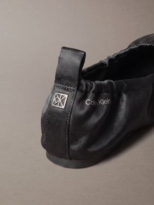 triple black ruched satin ballerinas for women calvin klein