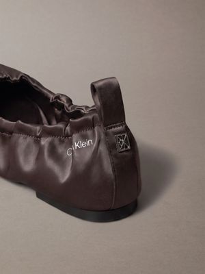 rocky brown ruched satin ballerinas for women calvin klein