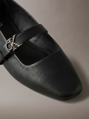 triple black leather mary jane ballerinas for women calvin klein