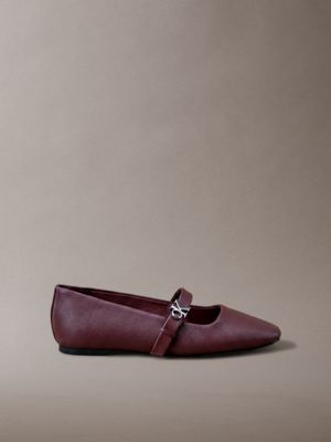 brown mary jane ballerinas aus leder für damen - calvin klein