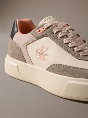 light cashew/desert taupe/w pink suede and leather signature trainers for women calvin klein