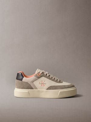pink suede and leather signature trainers for women calvin klein