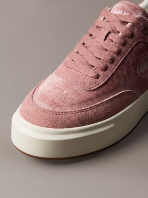 sneakers signature in camoscio e velluto a coste blush/marshmallow/gum da donne calvin klein