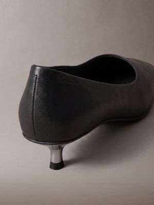 triple black leather chrome kitten heel pumps for women calvin klein