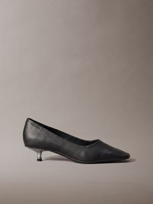 black leather chrome kitten heel pumps for women calvin klein