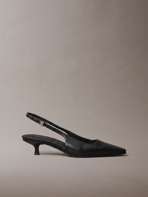 black slingbacks aus leder mit pfennigabsatz für damen - calvin klein
