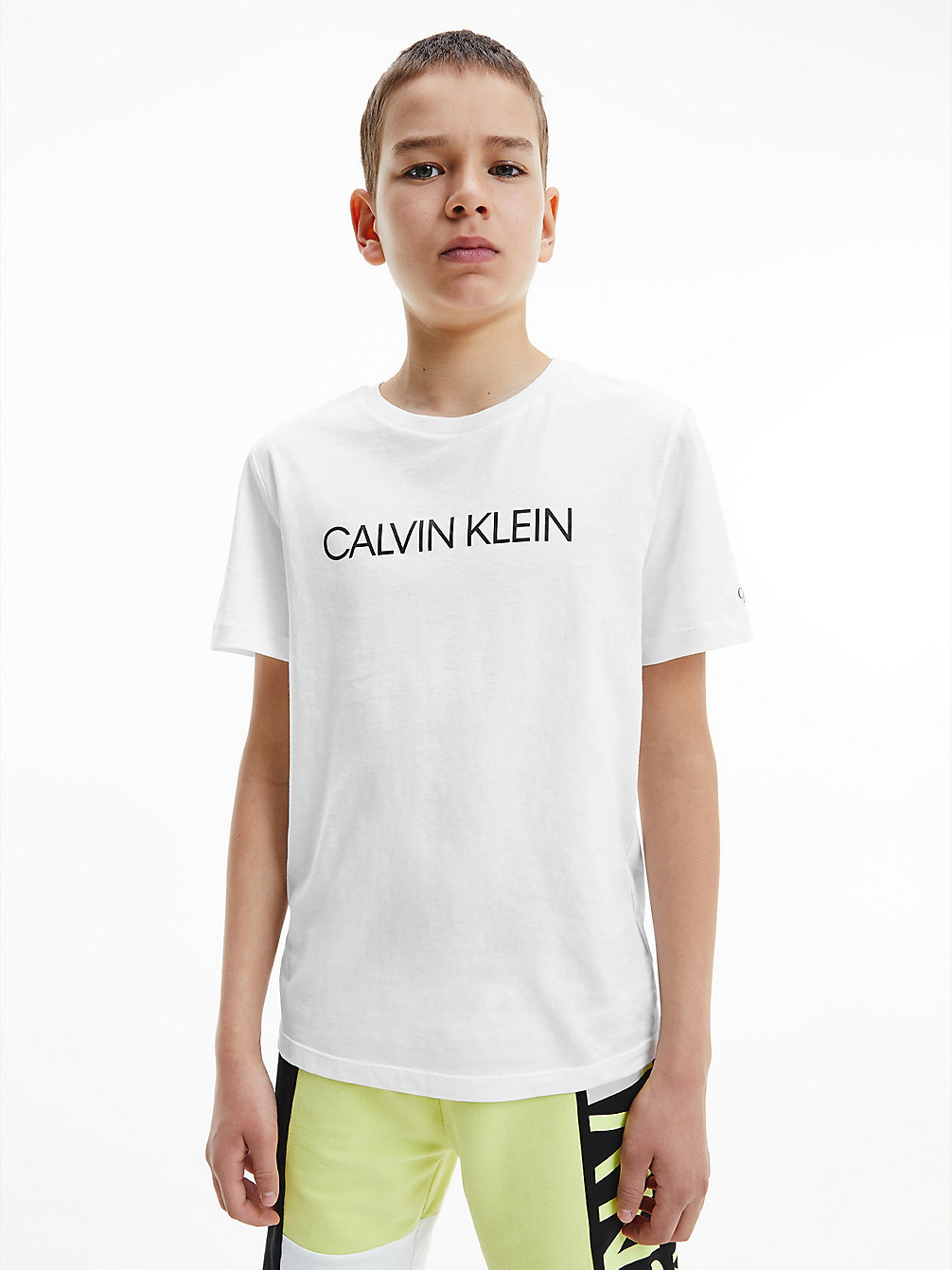BRIGHT WHITE T-Shirt En Coton Bio Avec Logo undefined garcons Calvin Klein