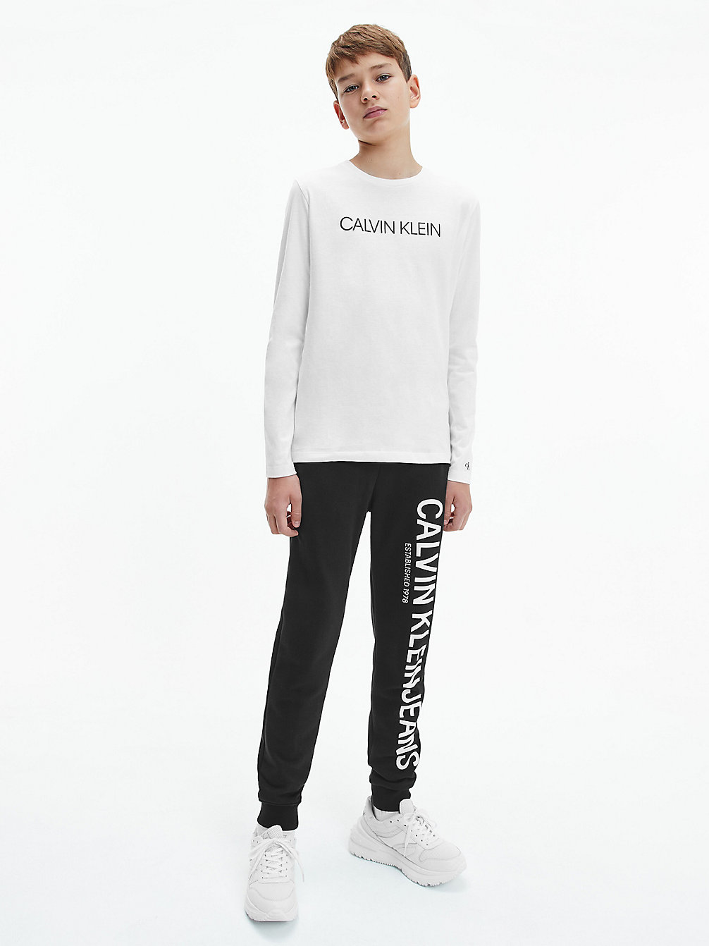 BRIGHT WHITE Organic Cotton Long Sleeve T-Shirt undefined boys Calvin Klein