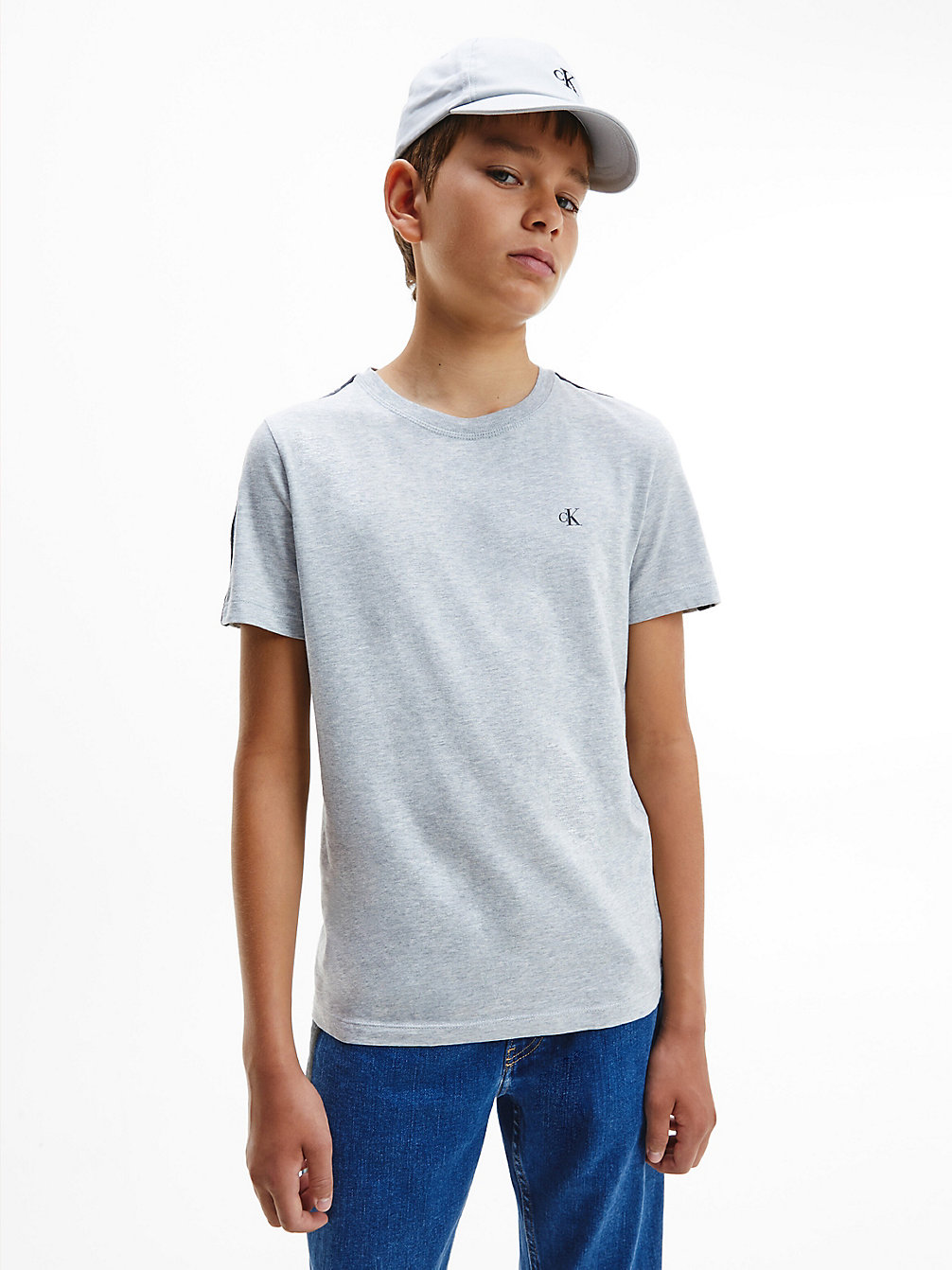 LIGHT GREY HEATHER T-Shirt Ajusté En Coton Bio Avec Logo Tape undefined boys Calvin Klein