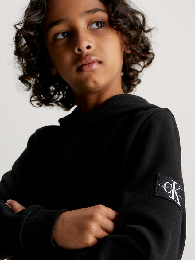 sweat-shirt à capuche en tissu éponge peau de pêche black pour boys calvin klein jeans