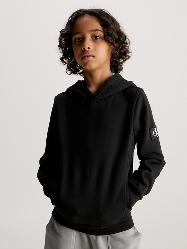 ck black peached terry hoodie for boys calvin klein jeans