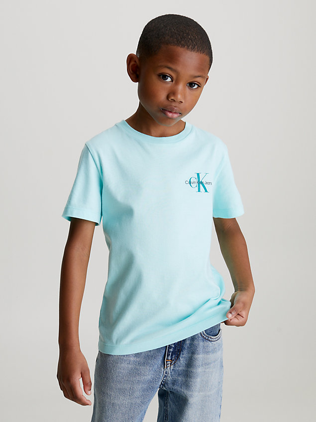 t-shirt con monogramma blue da bambini calvin klein jeans