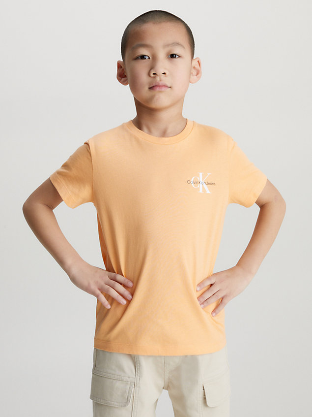 orange cotton logo t-shirt for boys calvin klein jeans