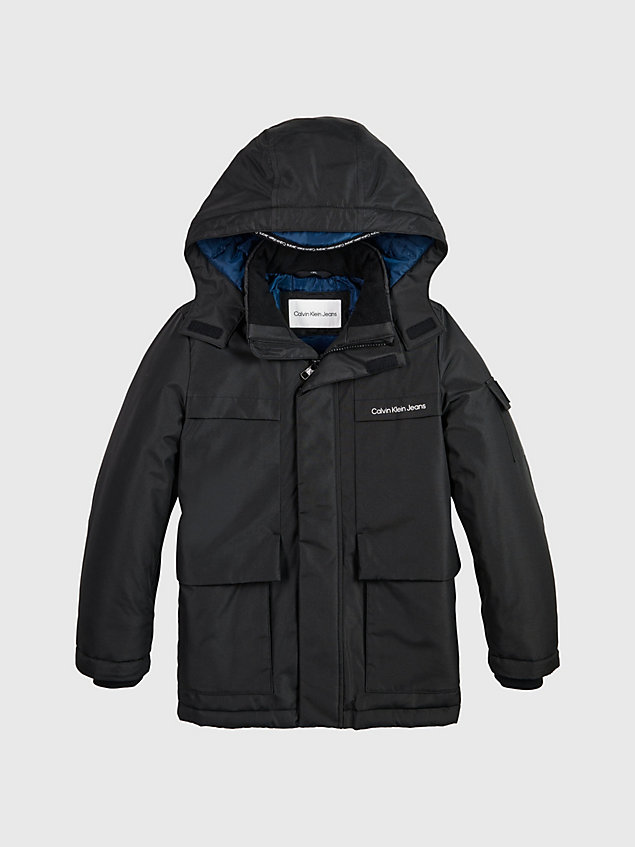 black recycled polyester parka jacket for boys calvin klein jeans