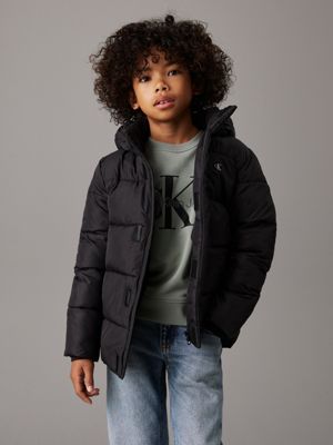 black hooded puffer jacket for boys calvin klein jeans