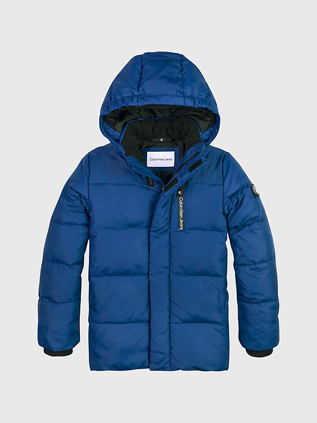 blue hooded puffer jacket for boys calvin klein jeans