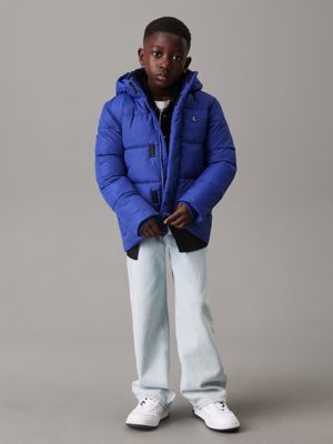 pigment blue hooded puffer jacket for boys calvin klein jeans