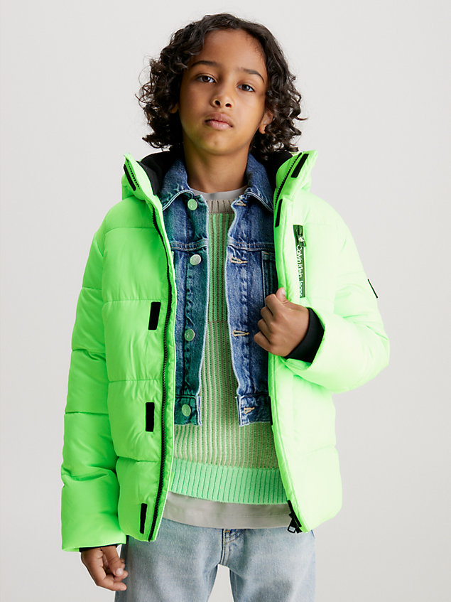 chaqueta de plumas con capucha green de niños calvin klein jeans